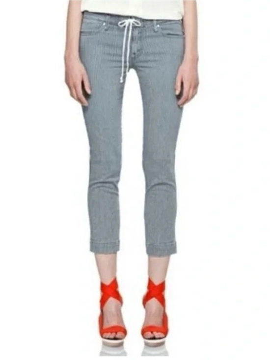 MOTHER Denim - MOTHER 30 Tie Me Up Rascal Down The Road Striped Lo Rise Railroad Skinny Jean